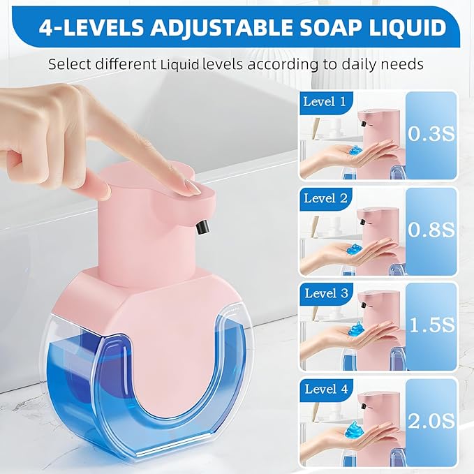 2Pack Automatic Soap Dispenser Touchless, Rechargeable Liquid Soap Dispenser,15oz/420ml Smart Hand Soap Dispensers,4-Level Adjustable,Wall Mount for Bathroom Kitchen Dish Soap,Hands-Free(Pink)