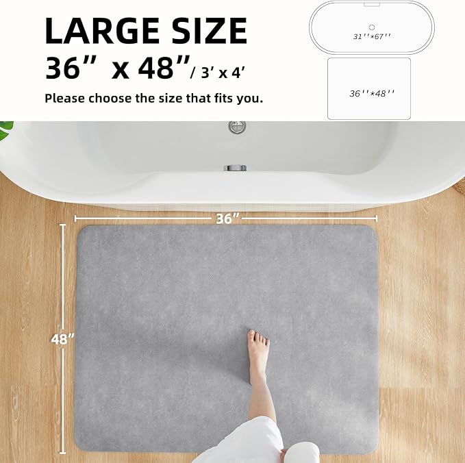 TYUU Bathroom Mat Quick Dry, Bathroom Rugs Non Slip Washable Thin Absorbent Bath Mat Fits Under Door Bathroom Floor Mat Perfect for Bath, Shower, or Sink 36"x48" Light Grey