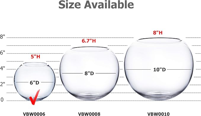 WGV Bowl Glass Vase Bulk, Diameter 6", Height 5", Open Width 4", (Multiple Sizes Choices) Clear Bubble Planter Terrarium Fish Bowl for Wedding Event Home Decor, 12 Pieces (VBW0006)