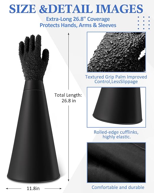Maxcheck Heavy Duty Sandblasting Cabinet Gloves 26.8 Inch Rubber Sandblast Gloves with Non-slip Particle Grip for Blasting(Particles Style)