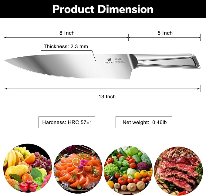 imarku Chef Knife 8 Inch, Ultra Sharp Kitchen Knife with Ergonomic Handle | Professional Cooking Knife for Meat, Vegetables & Fruits, Rust Resistant Chef’s Knife with Gift Box