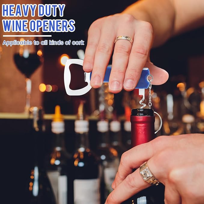 24 Pcs Bottle Opener Keychain Bulk Wine Bottle Beer Opener Keychain 3.27" Stainless Steel Corkscrew Waiter Corkscrew Wine Keyring Gifts for Christmas Bar Party Wedding Home (Blue)