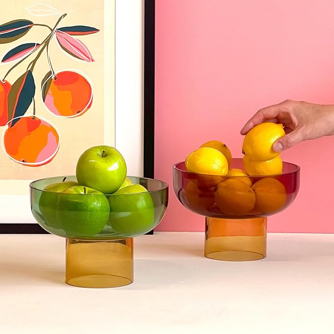 Cloudnola Reversible Decorative Glass Bowl, Pink and Yellow, 7" dia x 5", For Entertaining, Fruit Bowl, Centerpiece Bowl, Ideal Gift for Weddings, Birthday, Anniversary or Any Occasion