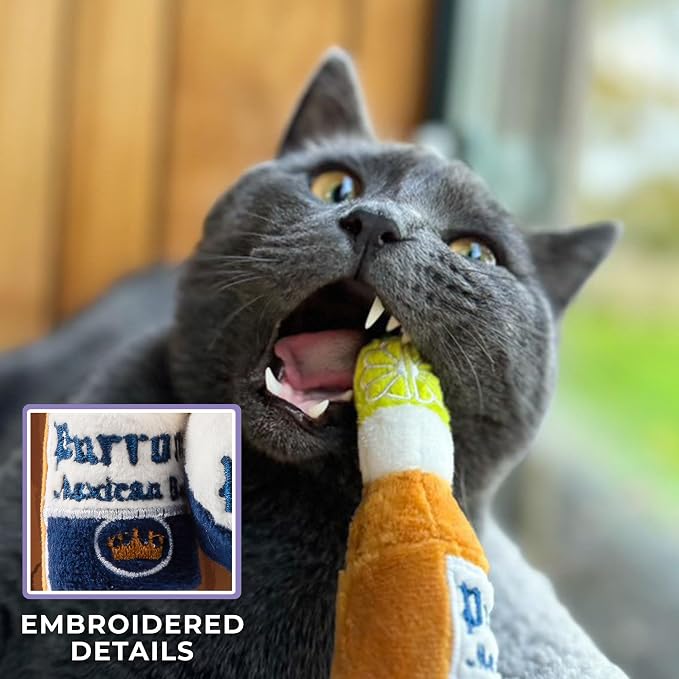 Haute Diggity Kitty Purrrona Beer Bottle & Ball Set, Plush Cat Toys Catnip Filled with Interactive Crackle Sound, Safe & Durable Toys for Cat & Kitten, 2 Pcs