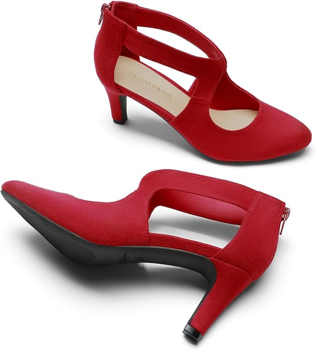 DREAM PAIRS Women's Pumps Closed Pointed Toe Kitten Heels | Elegant Party Dress Shoes with Chic Crisscross Cutouts, 2.76 Inch Heel, and Back Zip for Polished, All-day Secure Strides