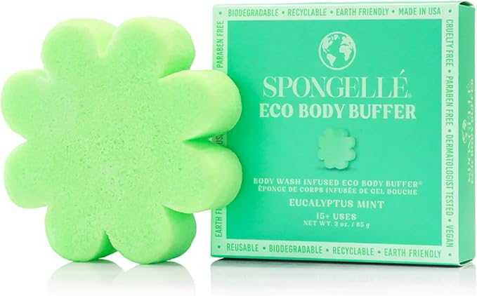 Spongelle Eucalyptus Mint Eco Collection Body Buffer Body Scrubber | Bath & Shower Loofah for Men & Women | Biodegradable, Cruelty-Free, Vegan, Dermatologist-Tested, Made in USA | 15+ uses