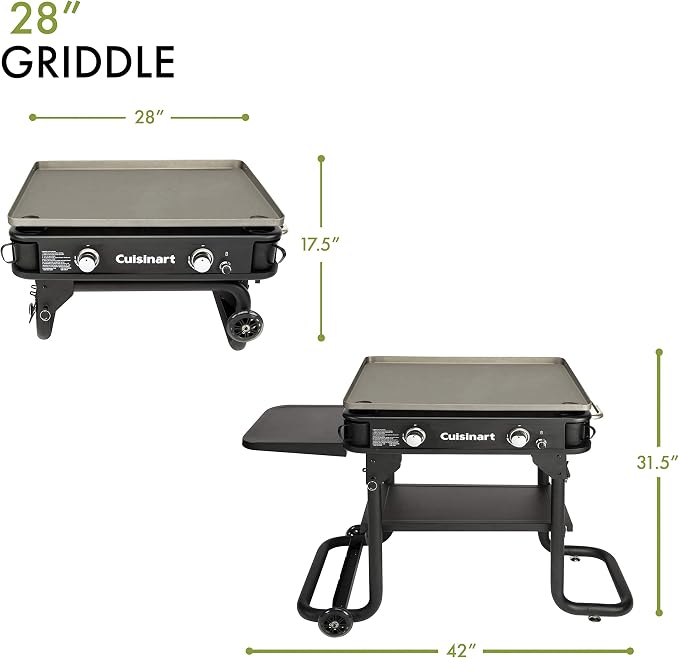 Cuisinart Flat Top Professional Quality Propane CGG-0028 28" Two Burner Gas Griddle and Cuisinart CGS-507 Griddle Kit, 7 Piece, Steel