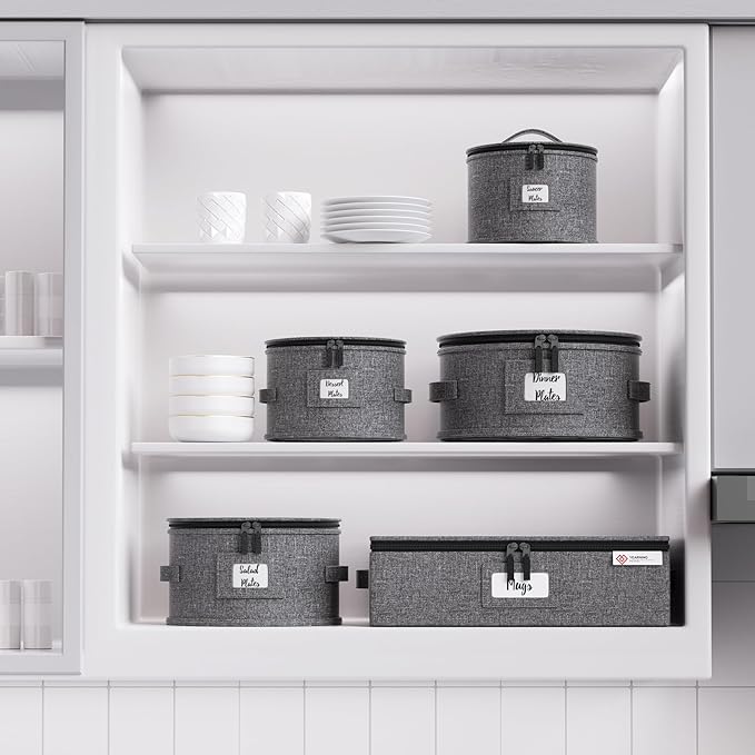 China Storage Containers Hard Shell Box for Moving Dishes, Plate, Wine and Glasses, Dinnerware, Mugs, Saucers Quilted Organizer Dividers for Packing Fine China Storage Containers 5Piece Grey