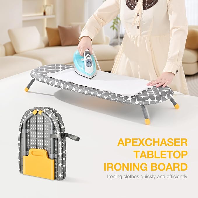 APEXCHASER Foldable Ironing Board, Tabletop Small Iron Board with Heat Resistant Covers, Portable Folding Mini Iron Table with Non-Slip Feet for Home, Laundry Rooms, Dorms, Travel Use, Gray