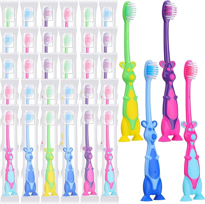 Gerrii Kids Toothbrushes Bulk Soft Bristles with Covers for Daycare,400 Pcs | Individually Wrapped, Suction Base, Ideal for School Daycare Camp Travel, Gentle Bristles Safe for Children Toddlers