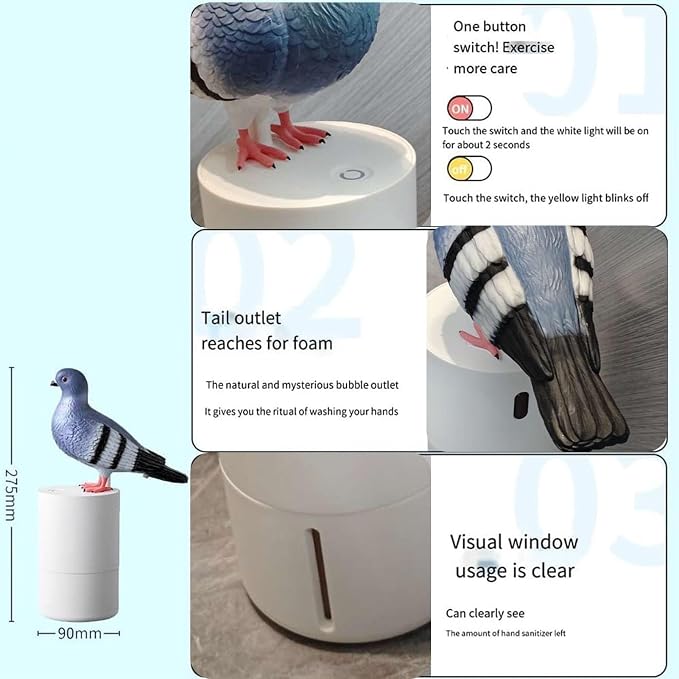 Pigeon Pooping Pigeon Soap Dispenser - Funny Bird Foaming Soap Dispenser (Blue)