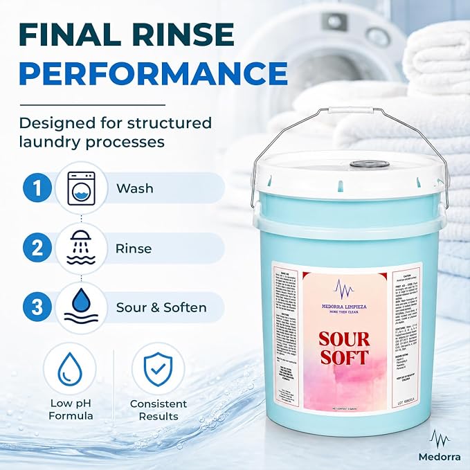 Laundry Sour & Softener, 5 Gallon, Commercial Fabric Conditioner & Acidic Rinse Agent for OPL & Industrial Laundry Systems