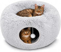 Large Cat Donut Tunnel Bed - Cat Tunnels for Indoor Cats - Circle Hideaway with Cat Toys, 3-in-1, Gift-Ready DIY Collapsible Plush Cat Tube, Rabbit, Kitty