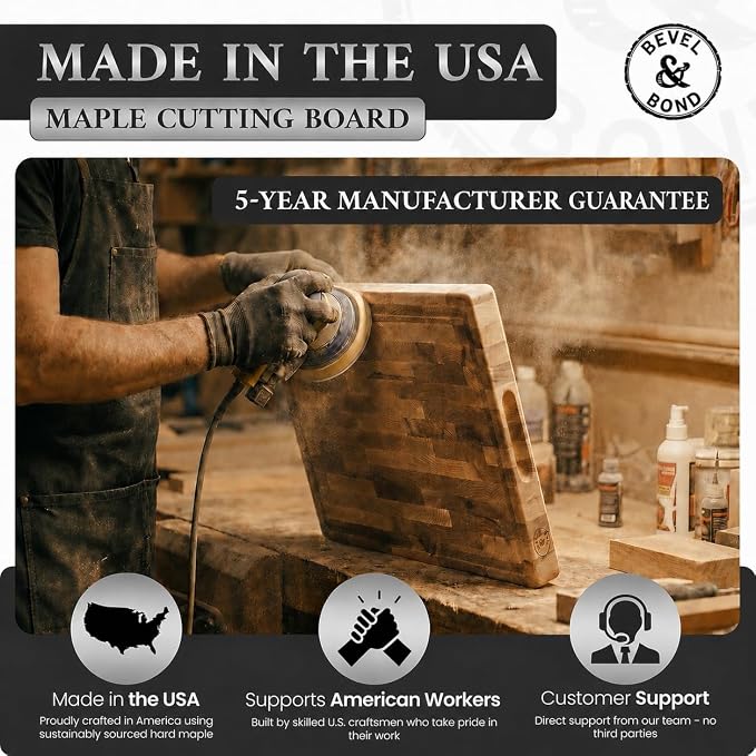 Maple End-Grain Cutting Board (Made in USA) 17" x 13" x 1.75" (10 lbs) | Thick Butcher Block – Juice Groove, Non-Slip Feet – Food-Safe Mineral Oil Finish – Premium Gift Box