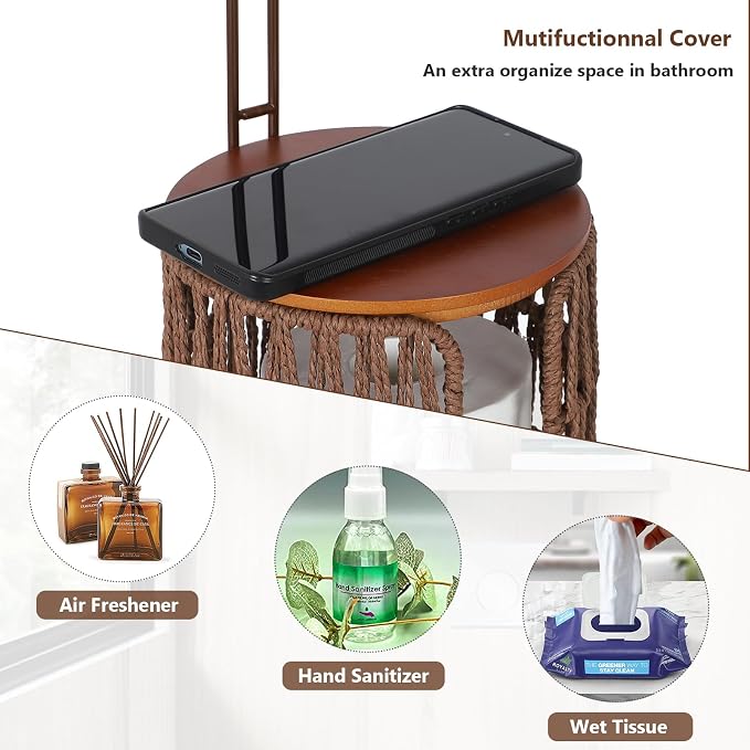 Trongee Freestanding Toilet Paper Holder with Storage,3 Rolls of Rattan Tissue Holder for Bathroom,Woven Toilet Paper Roll Holder Stand,Boho Bathroom Decor Farmhouse Toilet Paper Storage-Deep Brown