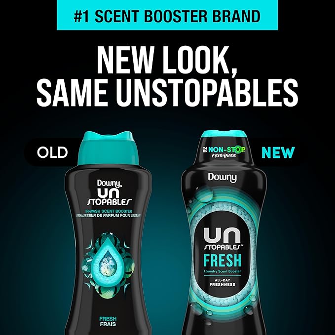 Downy Unstopables In Wash Scent Booster Beads, Fresh Scent, 24 oz, Laundry Beads for odor Protection, Downy Scent Booster Beads, Laundry Scent Boosters (Pack of 2)