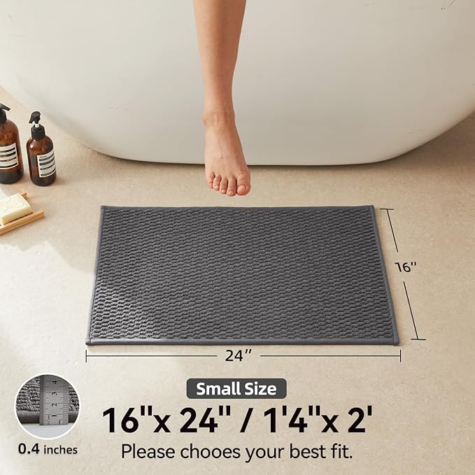 Triohero Bathroom Rugs Non Slip Washable, Super Absorbent Thin Bath Mat Small Quick Dry Low Pile Bathroom Rug, Dark Grey 16"x24"