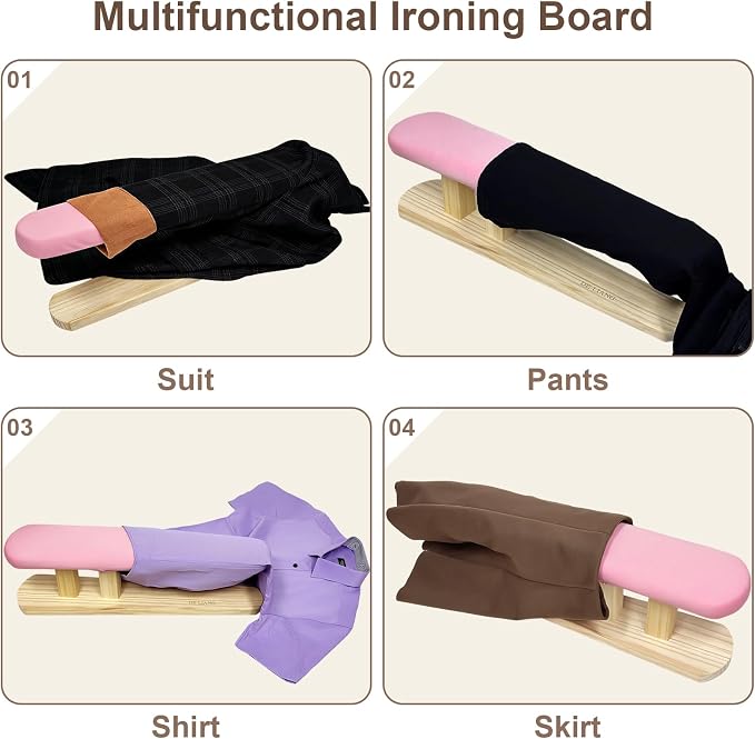 Tailor Sleeve Ironing Stool, Padded Chest & Sleeve Ironing Board Long with Wooden Base, Pressing Board for Household Tools, Tailor Dress Forms, Sewing and Tailoring Studio, Pink