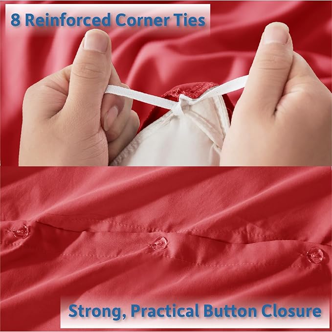Nestl Red Duvet Cover King Size - Soft Double Brushed King Duvet Cover Set, 3 Piece, with Button Closure, 1 Duvet Cover 104x90 inches and 2 Pillow Shams