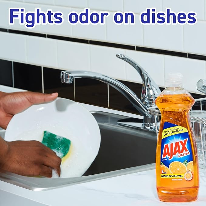 Ajax Triple Action Dish Liquid, 52 Oz, Orange, Carton Of 6 Bottles