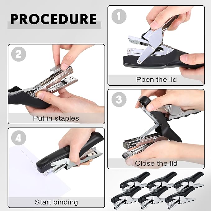 Yexiya Heavy Duty Plier Stapler Heavy Duty Office Hand Held Stapler Effortless 50 Sheet Capacity Desk Good for Stapling Home Warehouse School, Black(6 Pcs)