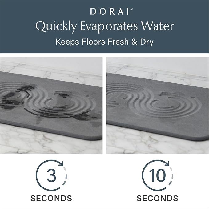 Dorai Home Stone Bath Mat - Premium Diatomaceous Earth Bath Floor Mats with Non-Slip Base, Fast-Drying Modern Shower Mat for Bathroom | Zen Slate - 23.6"x15.4"