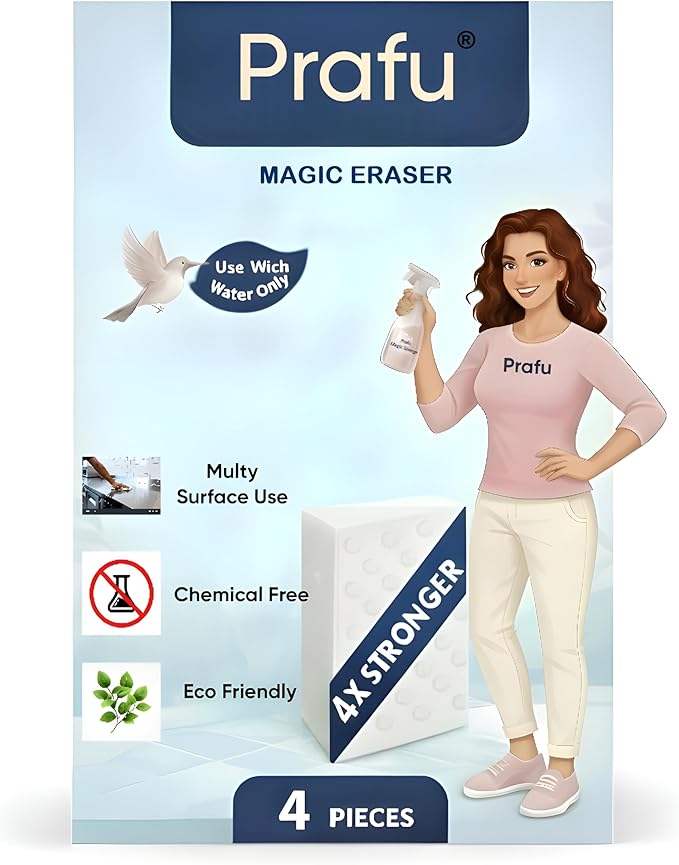 Magic Eraser Cleaning Sponge | Pack of 4 | Chemical-Free, Multi-Purpose Wipe for Effortless Cleaning of Kitchen, Bathroom, Walls, Shoes & More – Tough on Stains, Gentle on Surfaces