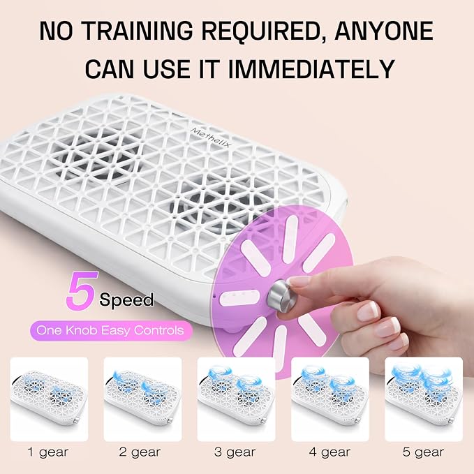 Nail Dust Collector with 30 Sheets Filter Paper, Strong Suction & Low Noise | 1600PA Dual-Turbo Suction Removes Nail Dust Efficiently. With Disposable Filter Papers for Easy Cleaning. 5 Adjustable Level