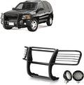 Black Horse Grille Brush Bumper Guard Modular Come with Pair of 5.3" Dia.LED Lights with Black Trim Rings Compatible with 2002-2006 GMC Envoy|2002-2006 GMC Envoy XL-17GD26MA-PLFB