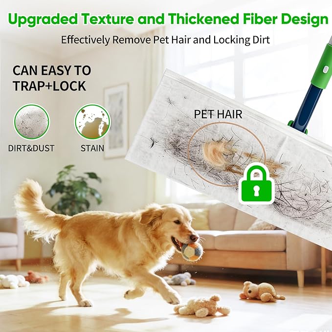 1.5X Wider XL Mop Set - 1 Long-Handle Mop, 10 Wet Pads & 20 Dry Pads, 360° Rotating Head, Fast Cleaning for Hardwood, Tile, Laminate Floors