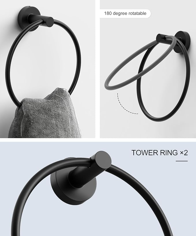12 Pcs Matte Black Bathroom Accessories Set, HOMEMYSTIQUE SUS304 Stainless Steel Bathroom Hardware Set, Bath Towel Bar Set, Toilet Paper Holders, Towel Rings Racks, Robe Towel Hooks