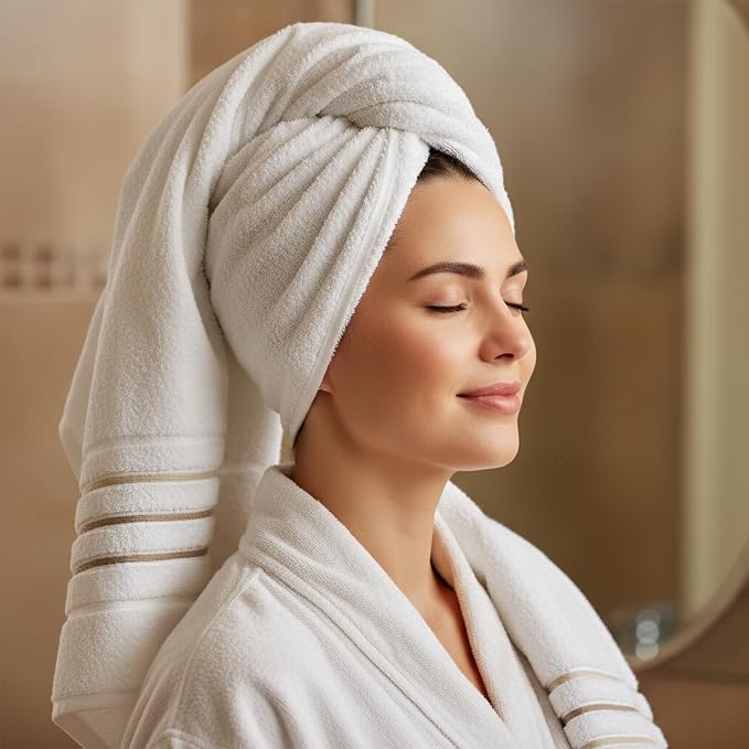 Bath Towels Set for Bathroom – Luxury 6-Piece Cotton Towels, Soft Absorbent & Quick Dry, 600 GSM Bath Towels for Bathroom, Hotel Spa Quality (White/Taupe, 4-Hand Towel Set)