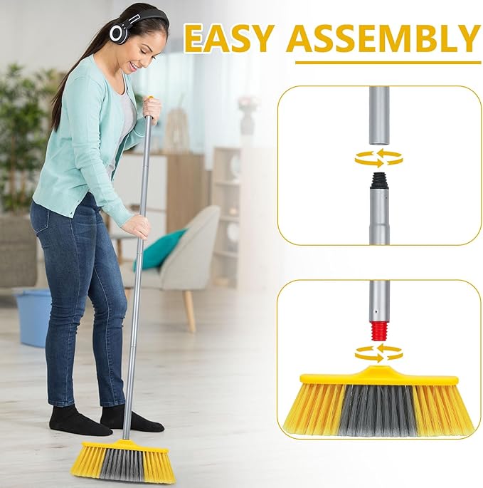6 Pack Soft Bristle Indoor Brooms with 55" Long Handle, Heavy Duty Sweeping Broom for Hardwood Floors, Tile, Kitchen, Lobby, Office, Garage & Indoor Floor Cleaning