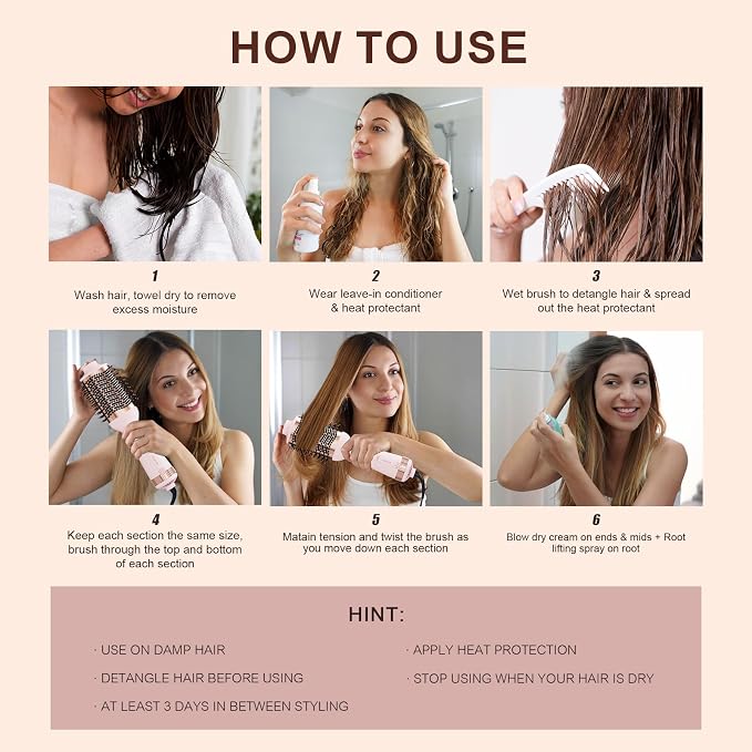 Big Size 1200W Dual Voltage Hot Air Brush Dryer, 120-240V 4 in 1 Ionic Blowout Hair Dryer Brush & Styler Volumizer with 75MM Oval Titanium Barrel for Long & Thick Hair