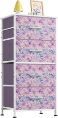 WLIVE Small Dresser Nightstand for Bedroom, 4 Drawers, Tie-Dye | 4 vertical fabric drawers, Space-saving tower, Bedroom or closet use, Chest of drawers, Dresser for small spaces