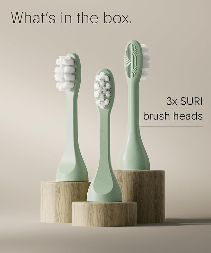 SURI Recyclable Plant-Based, Electric Toothbrush Heads - Long Lasting Replacement Heads | Compatible Only Sonic Electric Toothbrush - Winter Fern, Pack of 3