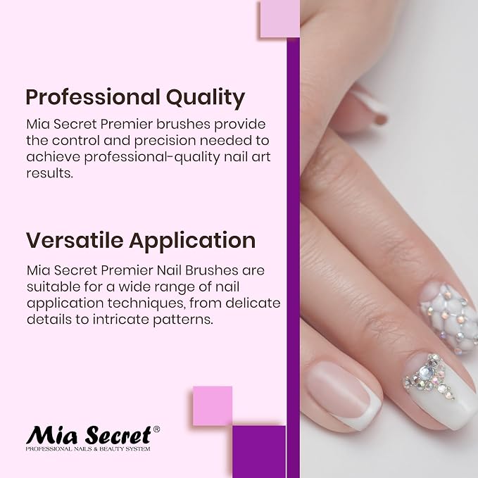 Mia Secret PREMIER NAIL BRUSHES 100% Kolinsky Hair MADE IN USA Prenium Nail Art Brushes (Pink, 10 OR/-2 OR)