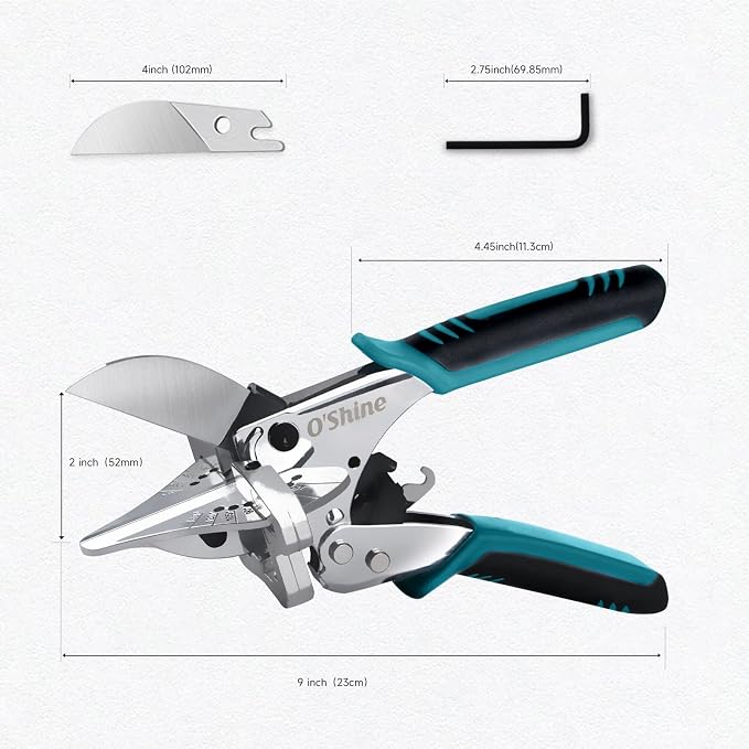 O’Shine Ratchet Miter Shears, 80% Force Reduction for Angular Cutting PVC Wood Molding, Quarter Round Cutting Tool, 45-135 Degree Multi Angle Crafting Trim Cutter Hand Tool, An Extra Blade Included
