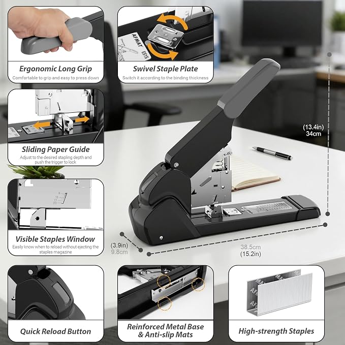 AFMAT Heavy Duty Stapler, 210 Sheet Effortless Stapler for Desk, 60% Reduced Effort, Jam Free, 50,000+ Uses, Adjustable Paper Depth, Metal Office Desktop Staplers, Includes 7000Pcs Staples, ES15