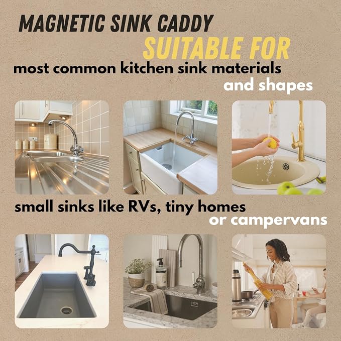 Invisible Magnetic Sponge Holder for Kitchen Sink Caddy with Magnetic Sponge Set 4 Dual-Sided Large Magnet Dish Scrubber (Clutter Organizer) by Mustache Dad