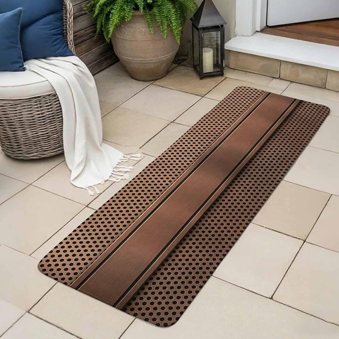 Brown Metal Hole Bathroom Runner Rugs Non Slip Washable Absorbent Narrow Long Bath Mat Copper Net Eye Hole Pattern Runner Rugs for Kitchen Hallway Bedroom Laundry Study Room 19.7"x63"