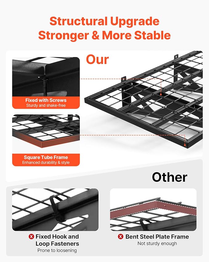 VEVOR 2-Pack Heavy Duty Garage Wall Shelving, 2 x 3 ft Steel Wall Mounted Shelving Unit with Hooks, 24 x 36 Inch Per Shelf Floating Storage Metal Rack for Garage, 500 lbs Total Weight Capacity