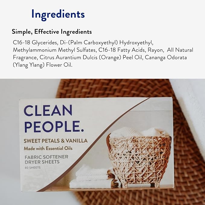 The Clean People Fabric Softener Sheets - Dryer Sheets - Softens & Removes Static Cling - Vegan Laundry Softener, Essential Oils - Sweet Petals & Vanilla 360 Pack