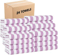Arkwright California Cabana Stripe Beach Towel Bulk - Case of 24, Large Soft Quick Dry 100% Cotton Terry Towels Set for Pool, Swim, and Hot Tub, Oversized 30 x 70 in, Lavender
