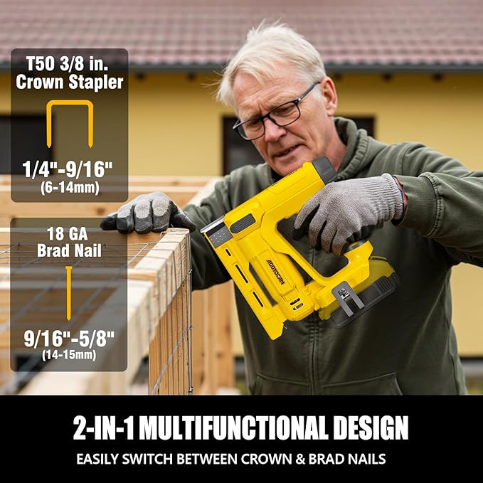 Nail Gun for Dewalt 20V Battery (Tool Only), 2 in 1 Cordless Brad Nailer/T50 Crown Stapler, Nail Gun Battery Powered with 2,000PCS Staples and Nails for Upholstery & Family DIY