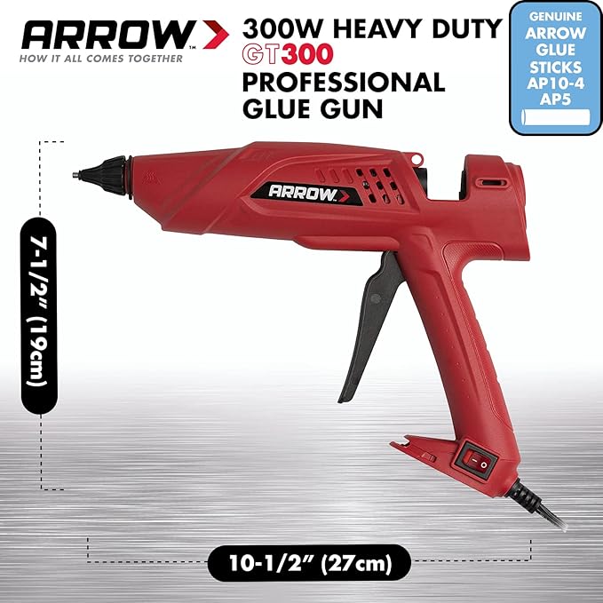 Arrow Fastener 300-Watt Heavy Duty Professional Electric Hot Melt Glue Gun for Crafts, Construction, and Wood, Clear | For Crafts, Construction & Wood, Removable Base Stand, Comfortable Grip, Insulated Safety Nozzle, Adjustable Flow Control
