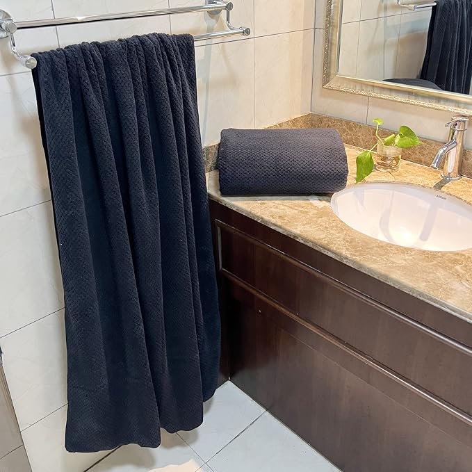 YTYC 39x78 Bath Sheets,Towels for Bathroom,Black,2-Pieces | Extra Large Bath Towels, Super Soft,Highly absorbent,Hanging Loop,Quick Drying,Light Weight,80% Polyester