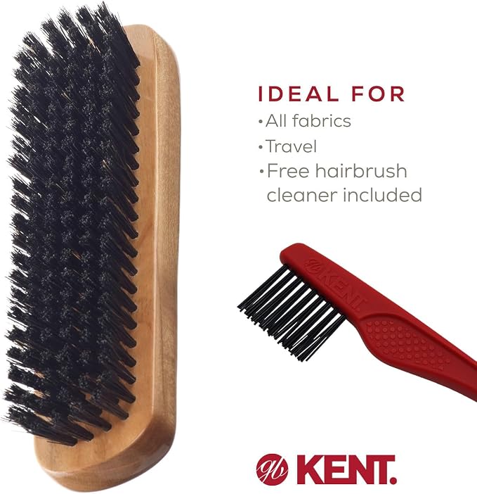 Kent CC2 Finest 100% Handcrafted Clothes Brush: Black Boar Bristle & Nylon Mix with Cherrywood Handle - Travel-Size Lint/Fuzz Remover for Cashmere, Wool, Silk; Suede Brush & Pet Hair Lint Roller