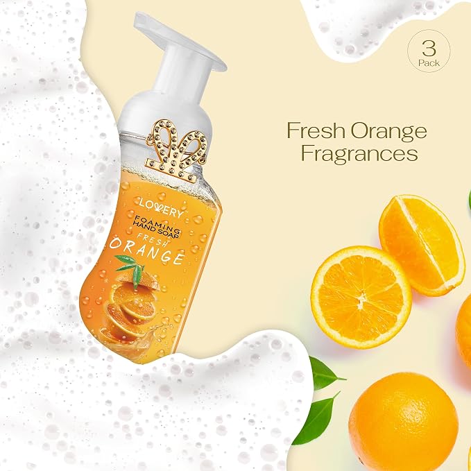 Foaming Hand Soap-Pack of 3-Moisturizing Hand Soap with Aloe Vera & Essential Oils-Alcohol-Free Hand Wash in Fresh Orange Scent-Scented Hand Wash for Kitchen or Bathroom-Free Flawless Crystal Bracelet