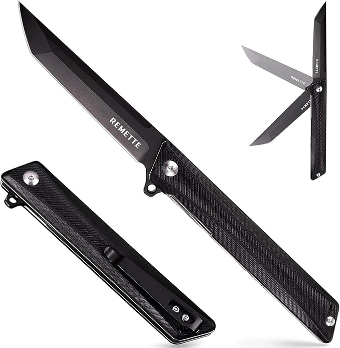 Tactical Folding Pocket Knife GD22K, 3.6" Black PVD Tanto Blade Flip Open with Durable G10 Handle,Men Women Everyday Carry EDC,Sharp Camping Hiking Daily Work Knives